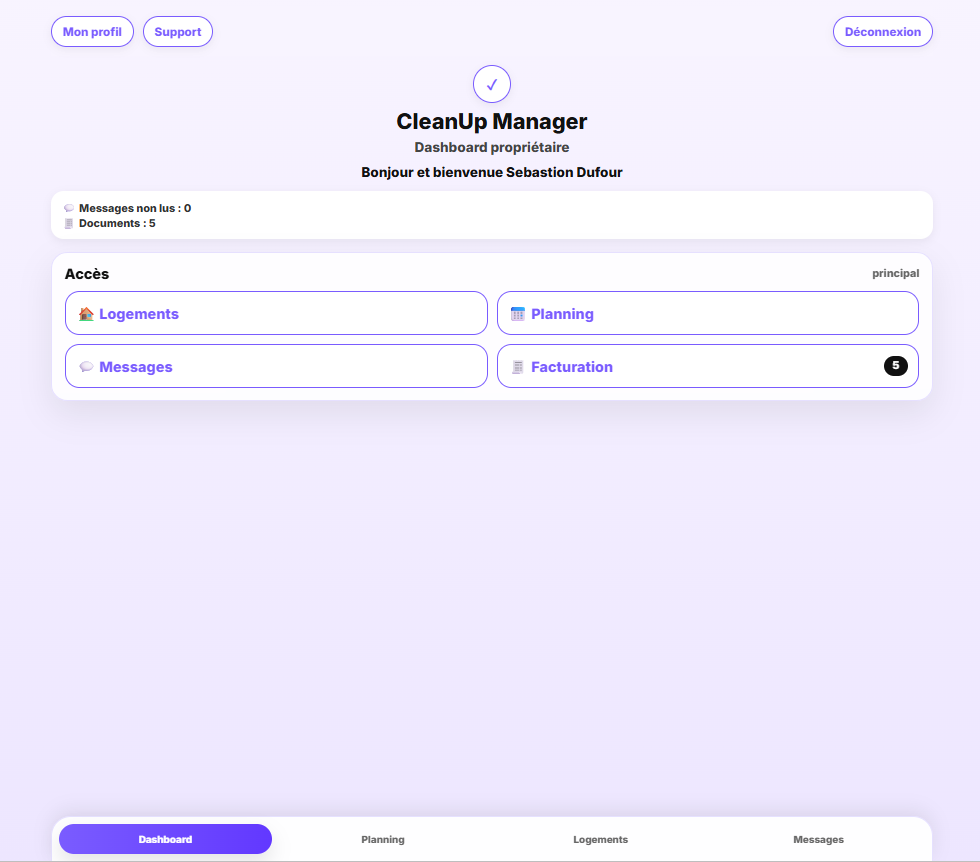 Espace propriétaire dans CleanUp Manager